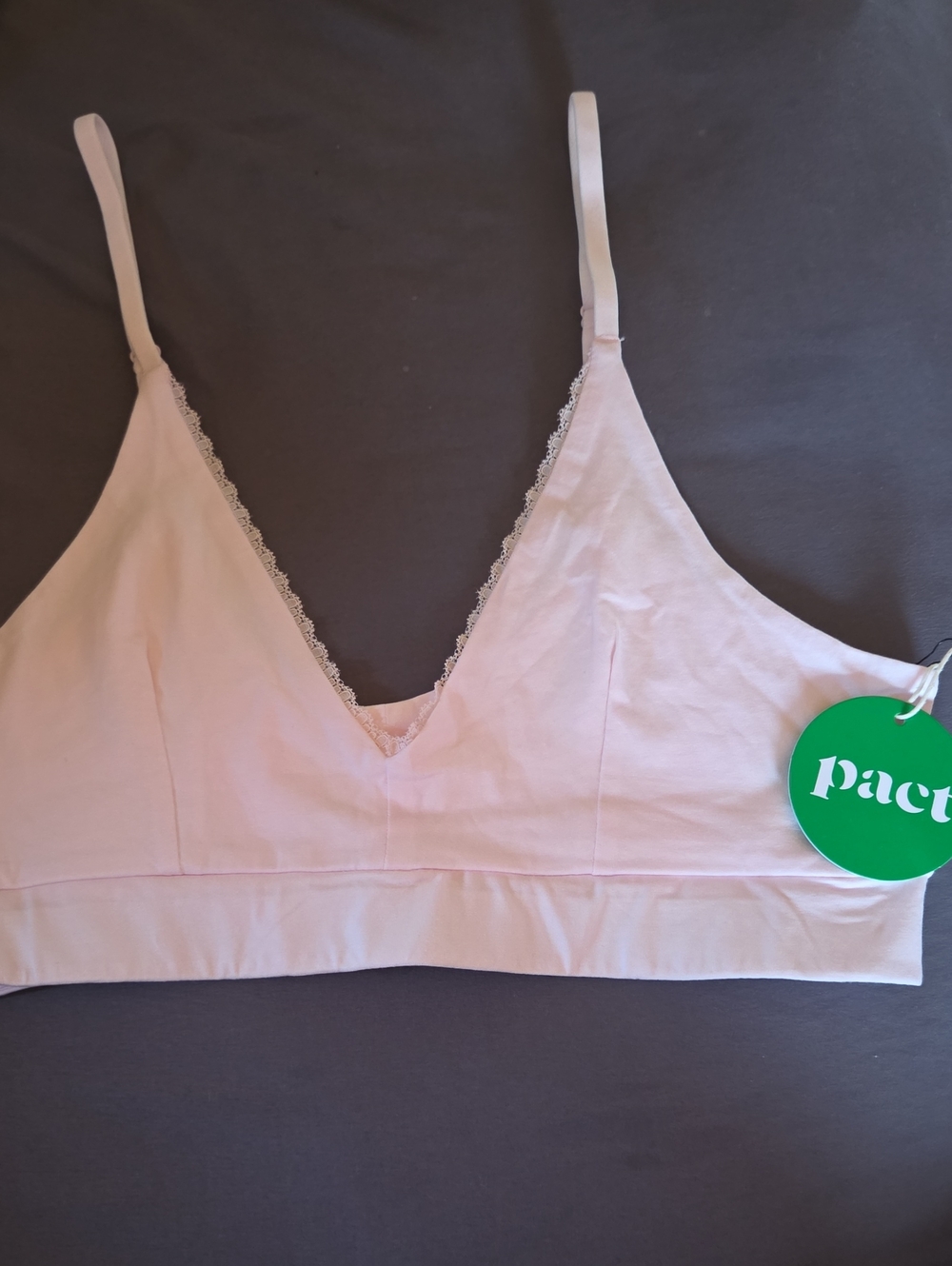 NWT- Pact Organic- Light Pink Lace-Trim V-Neck Bralette